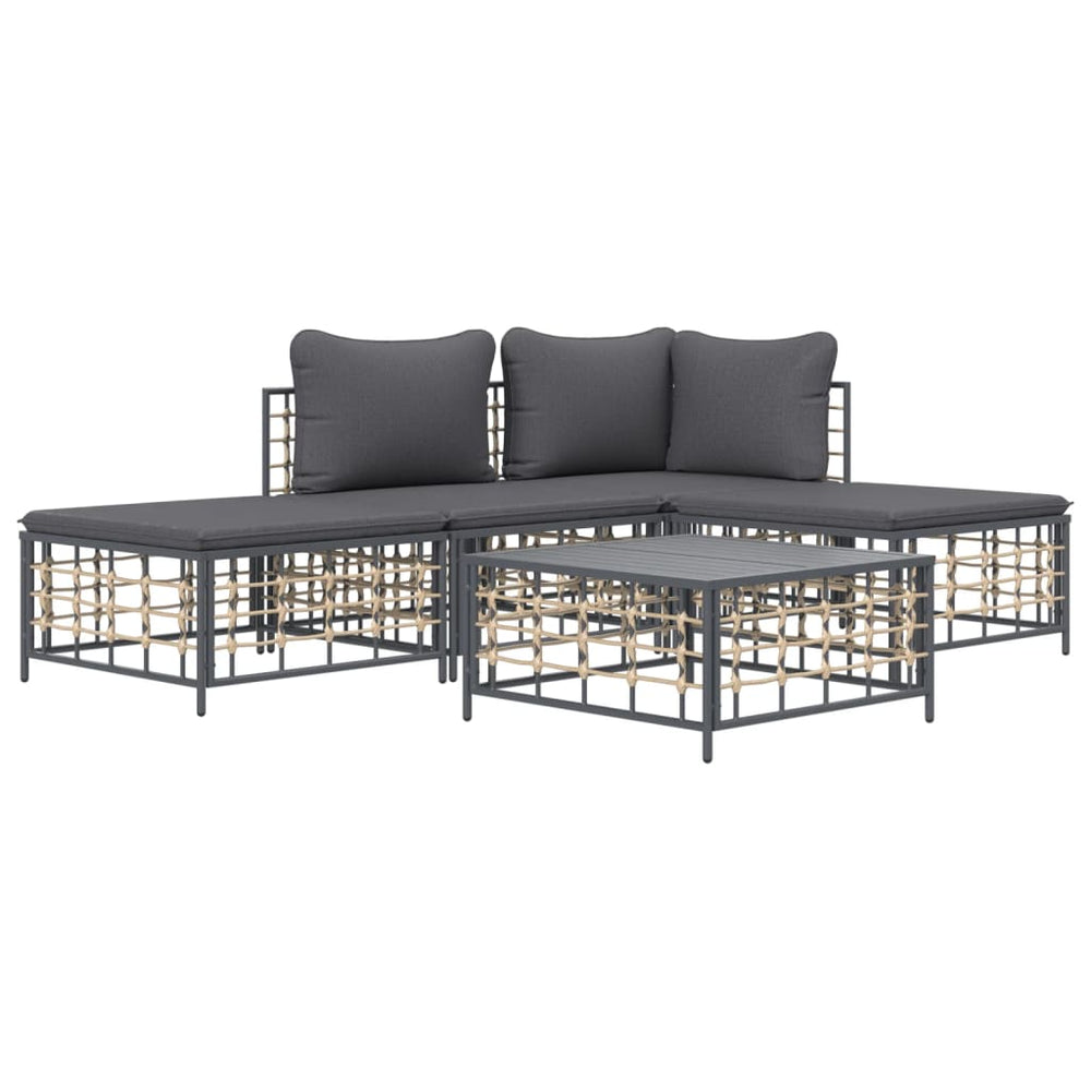 vidaXL 5 Piece Patio Lounge Set with Cushions Anthracite Poly Rattan-1
