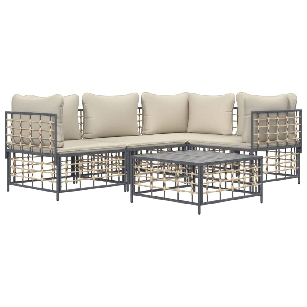 vidaXL 5 Piece Patio Lounge Set with Cushions Anthracite Poly Rattan-1