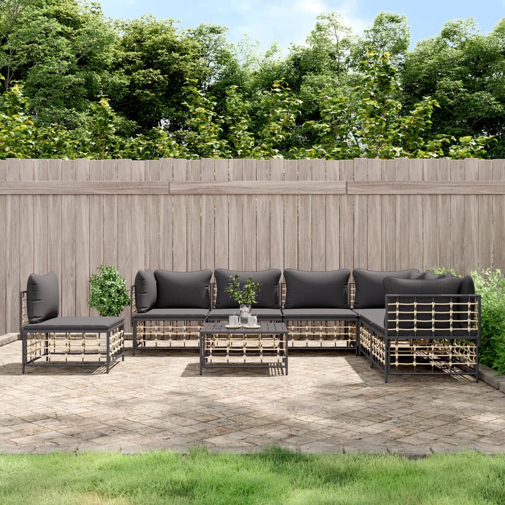vidaXL 8 Piece Patio Lounge Set with Cushions Anthracite Poly Rattan-0