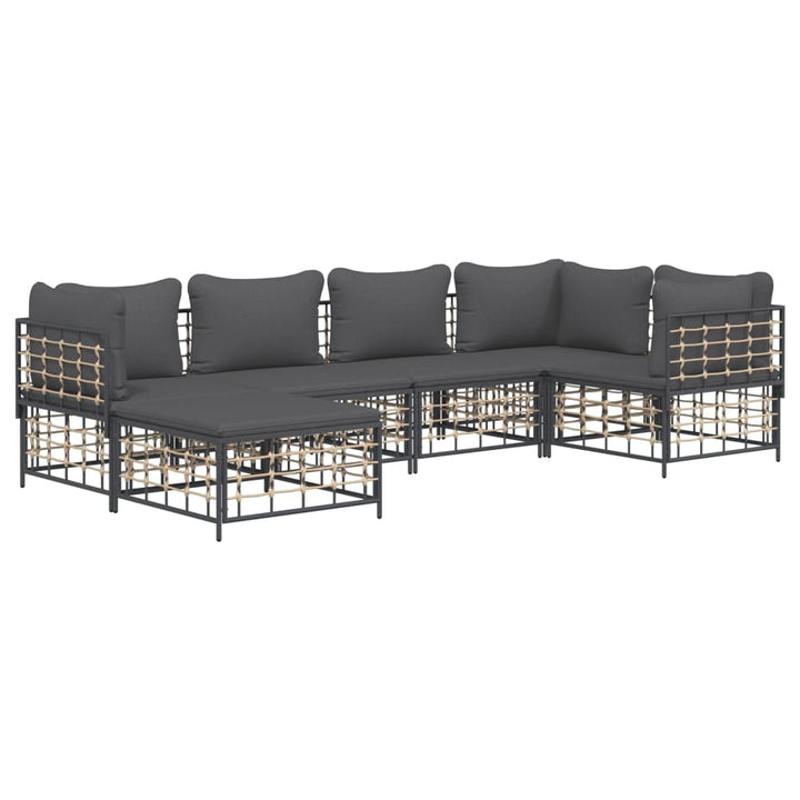 vidaXL 6 Piece Patio Lounge Set with Cushions Anthracite Poly Rattan-2