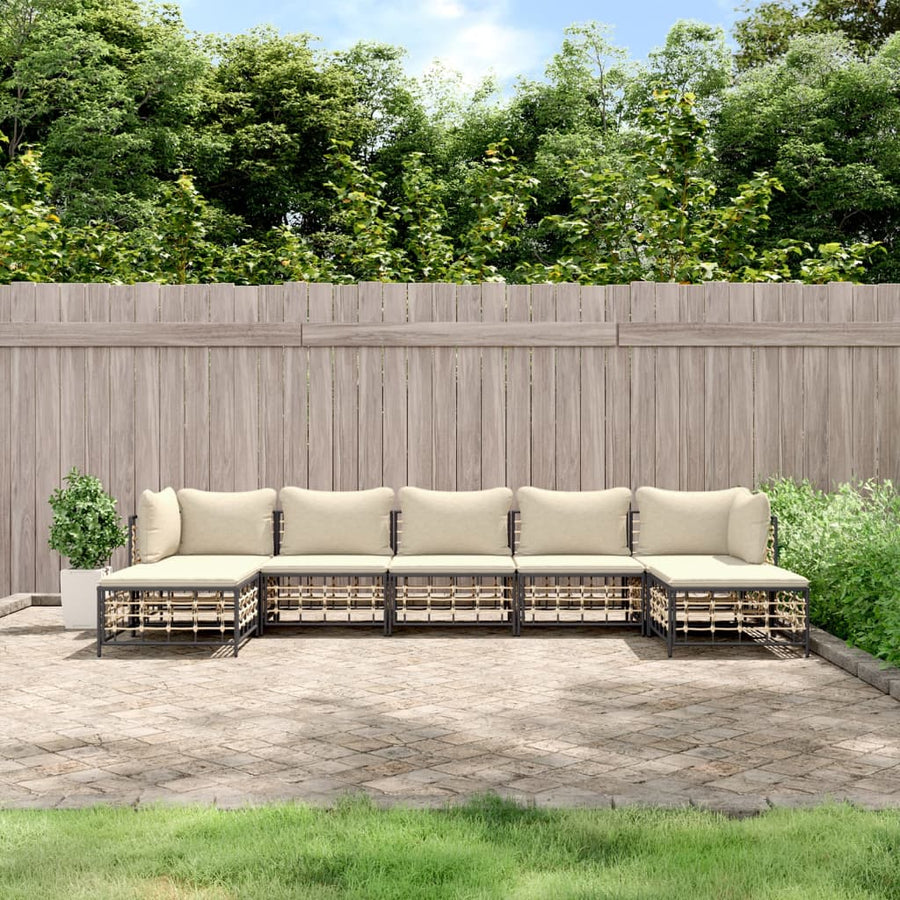 vidaXL 7 Piece Patio Lounge Set with Cushions Anthracite Poly Rattan-0