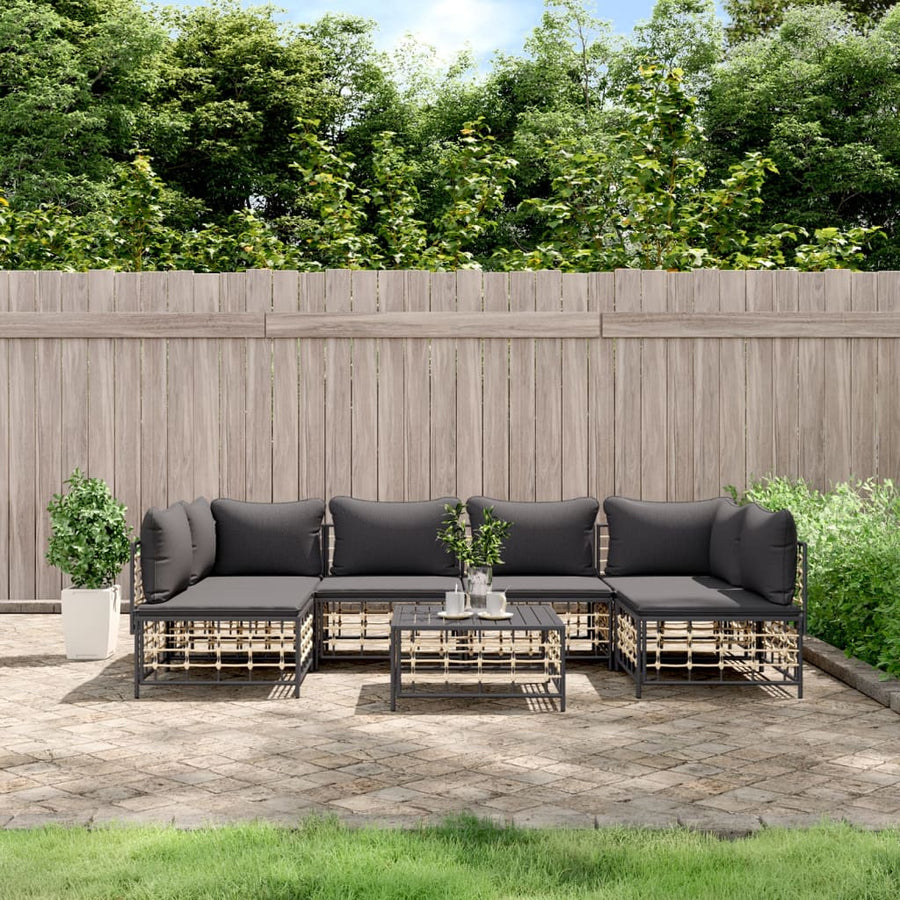 vidaXL 7 Piece Patio Lounge Set with Cushions Anthracite Poly Rattan-0