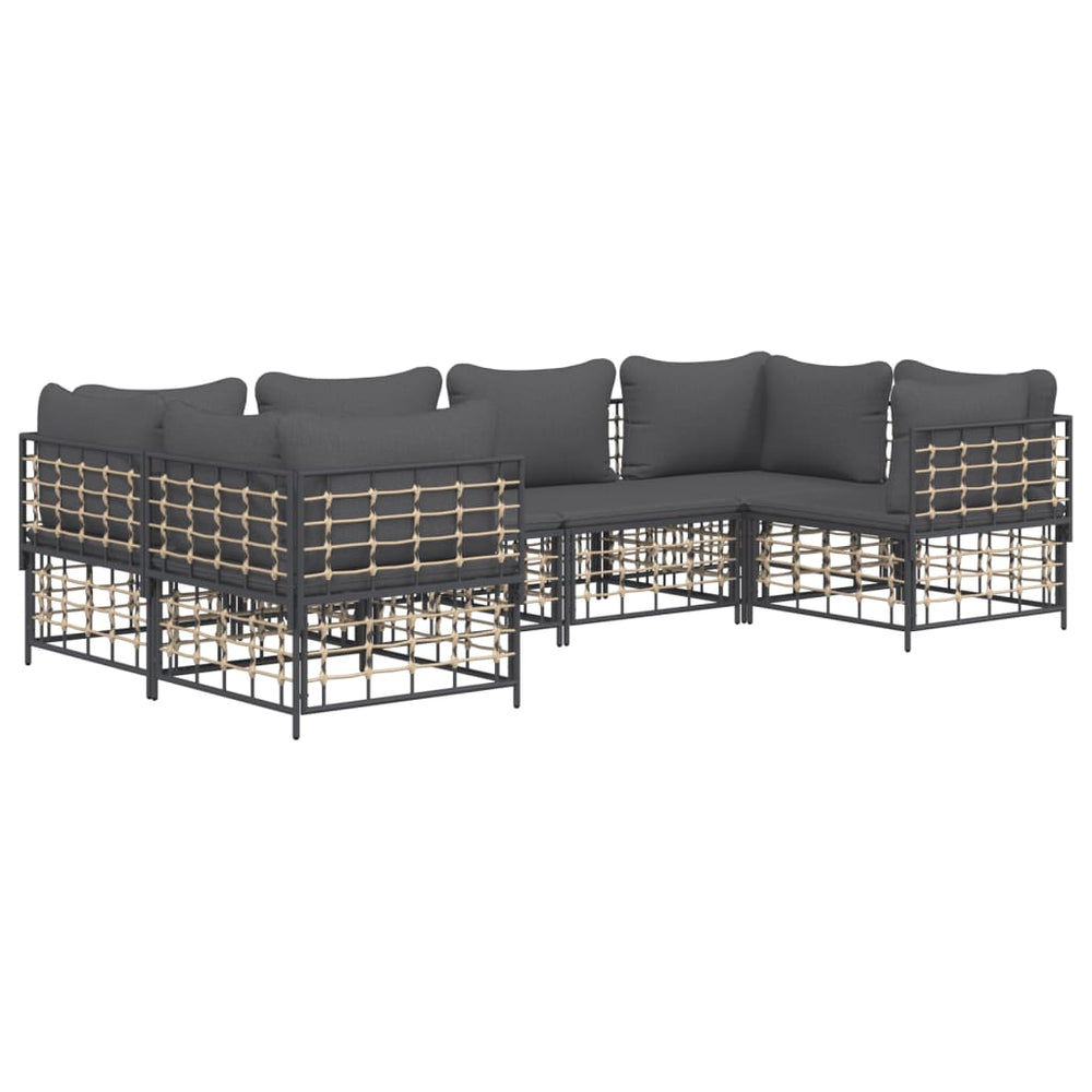 vidaXL 6 Piece Patio Lounge Set with Cushions Anthracite Poly Rattan-1