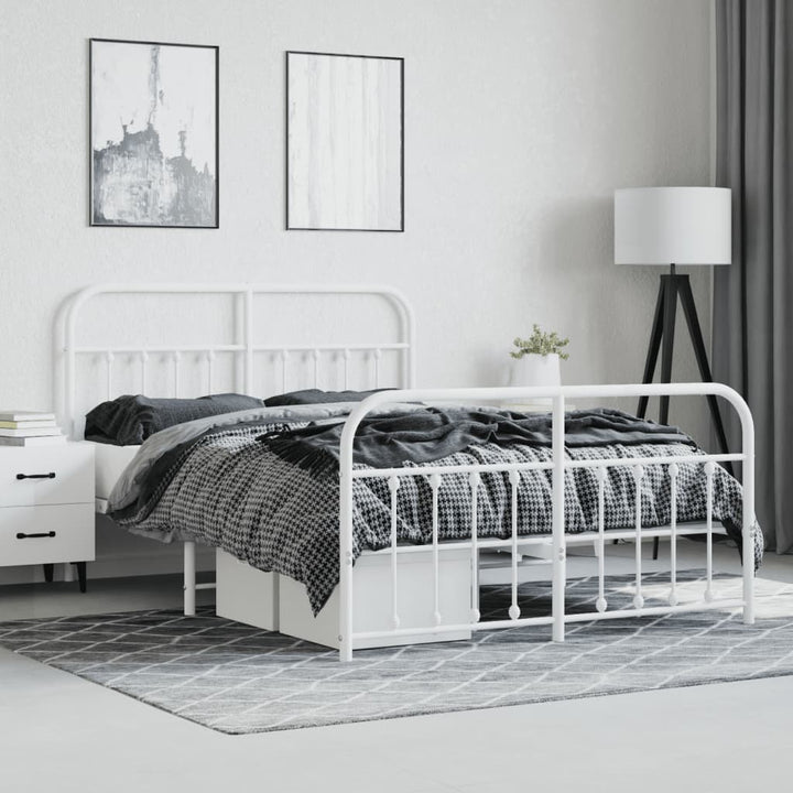 vidaXL Metal Bed Frame with Headboard and Footboard White 53.1"x74.8"-1