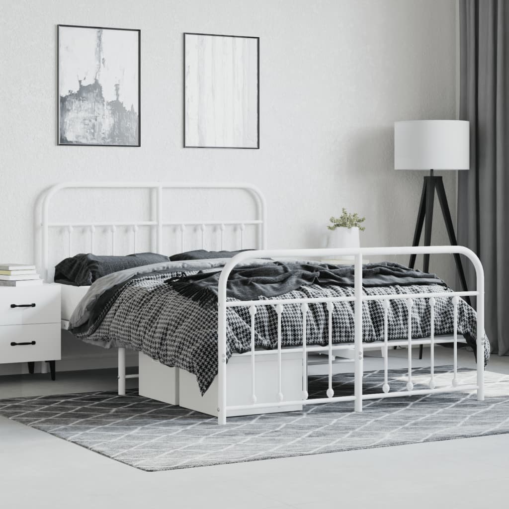 vidaXL Metal Bed Frame with Headboard and Footboard White 53.1"x74.8"-4