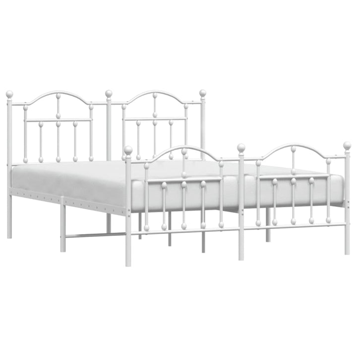 vidaXL Metal Bed Frame with Headboard and Footboard White 53.1"x74.8"-1