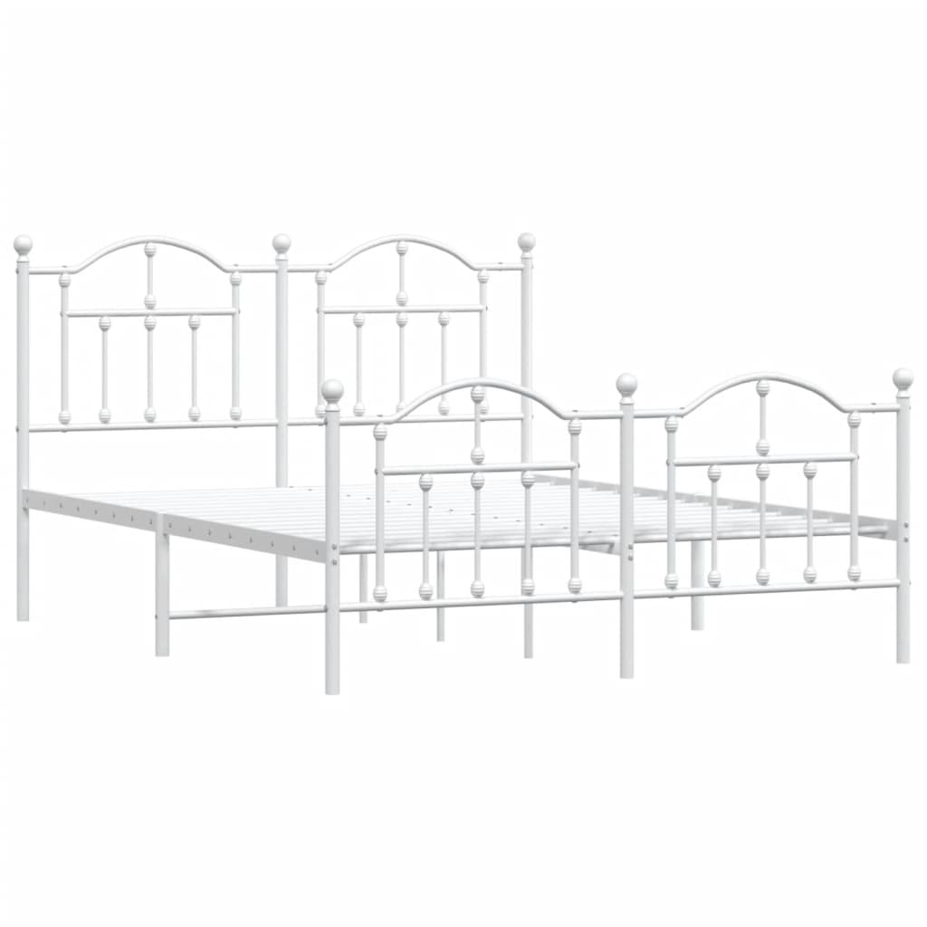 vidaXL Metal Bed Frame with Headboard and Footboard White 53.1"x74.8"-2