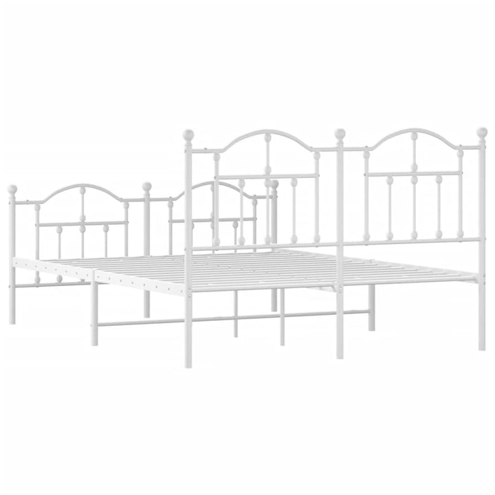vidaXL Metal Bed Frame with Headboard and Footboard White 53.1"x74.8"-5