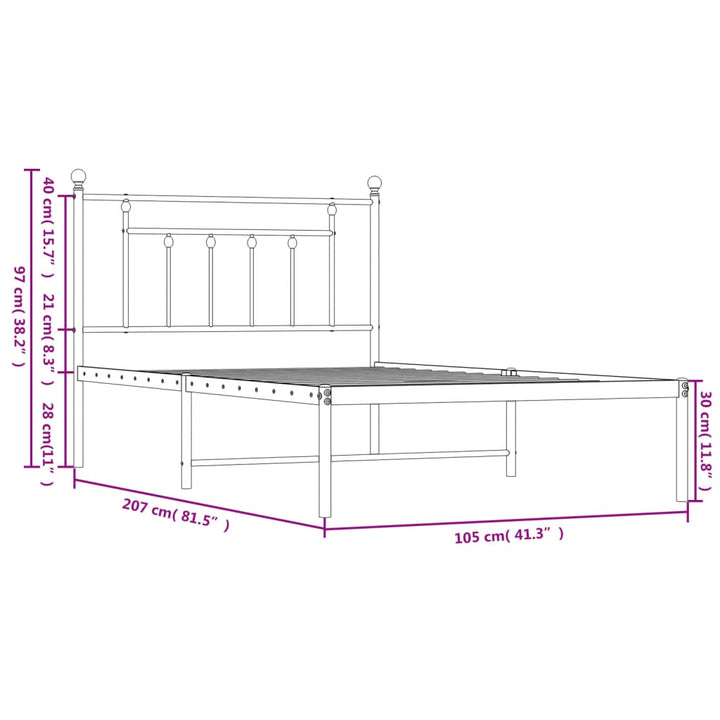 vidaXL Metal Bed Frame with Headboard Black 39.4"x78.7"-10