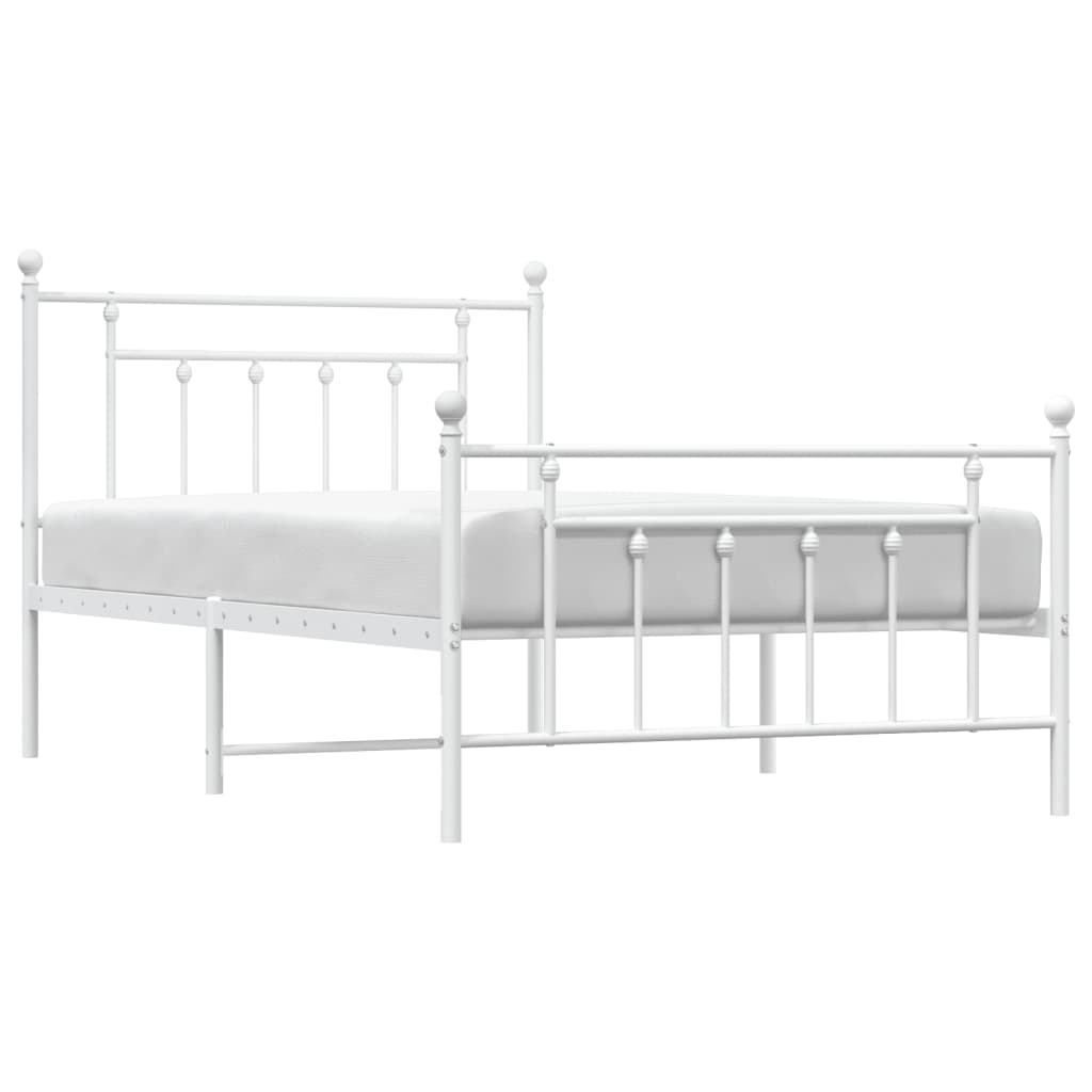 vidaXL Metal Bed Frame with Headboard and Footboard White 39.4"x78.7"-4