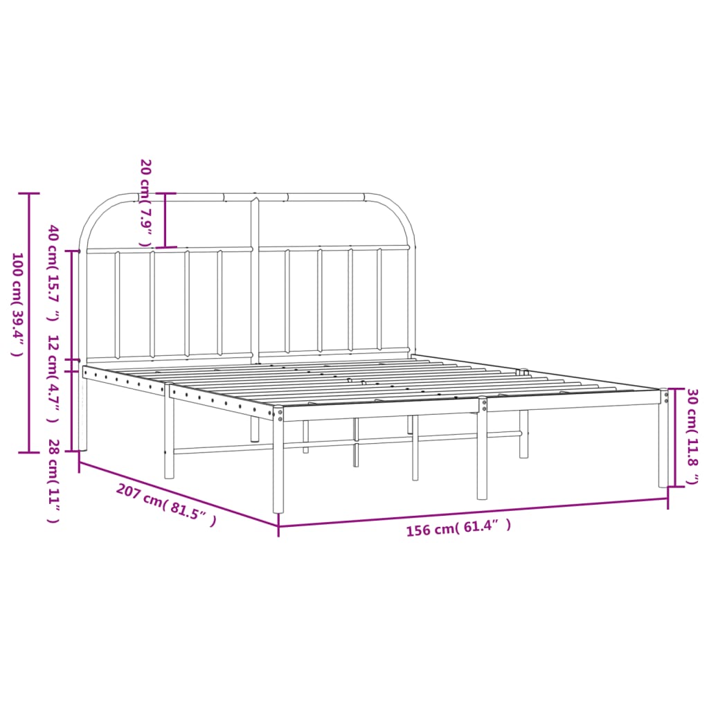 vidaXL Metal Bed Frame with Headboard Black 59.8"x78.7"-9