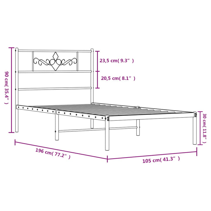 vidaXL Metal Bed Frame with Headboard Black 39.4"x74.8" Twin-7