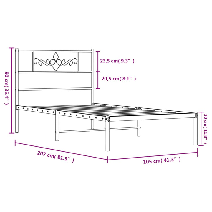 vidaXL Metal Bed Frame with Headboard Black 39.4"x78.7"-7
