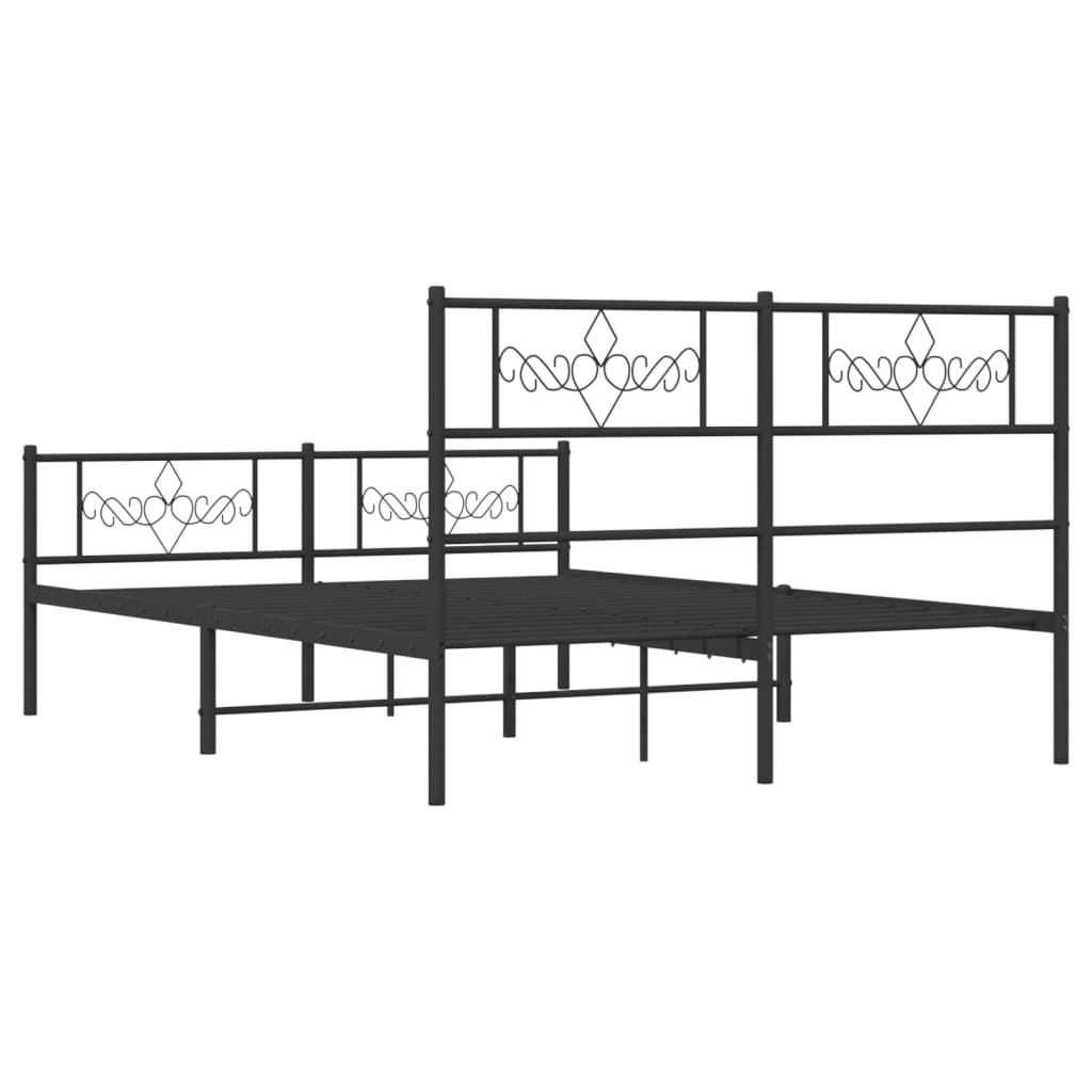 vidaXL Metal Bed Frame with Headboard and Footboard Black 59.1"x78.7"-5