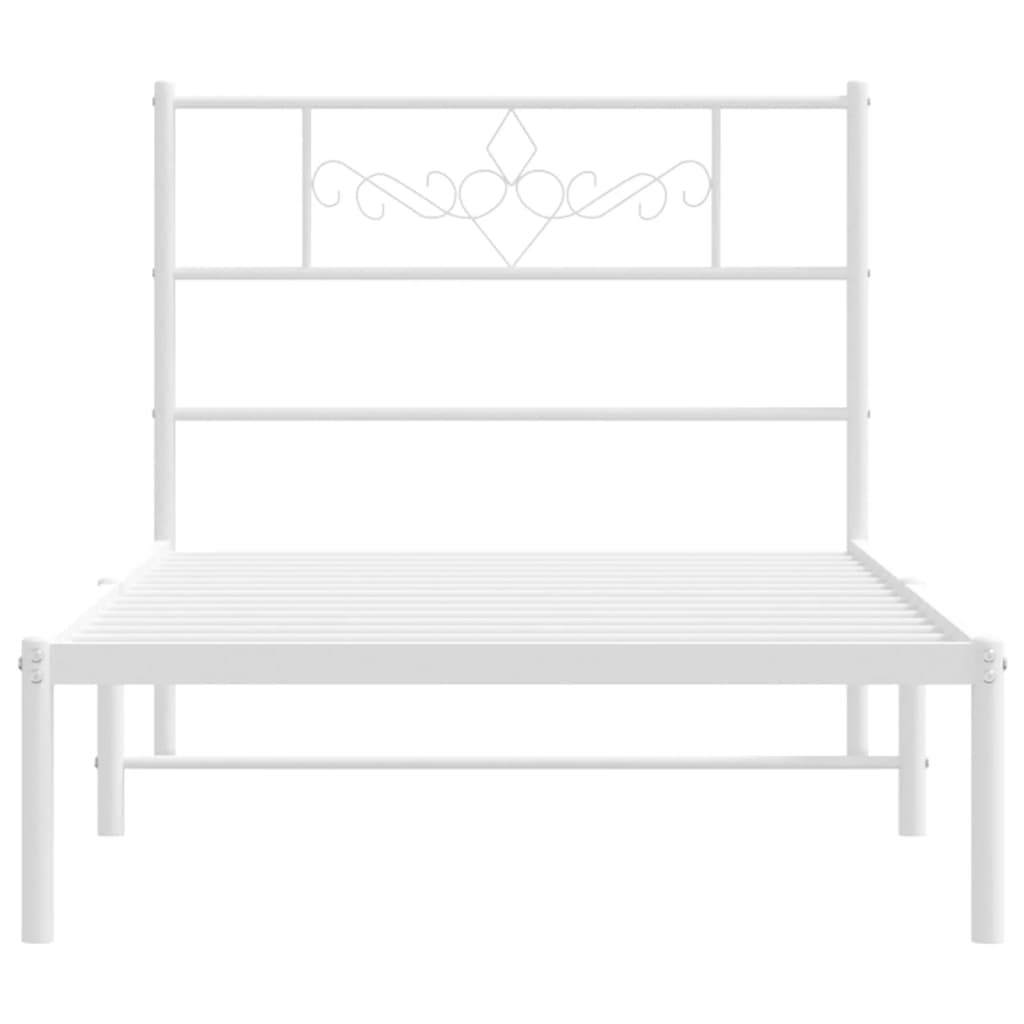 vidaXL Metal Bed Frame with Headboard White 39.4"x74.8" Twin-2