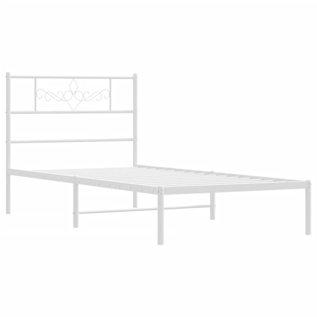 vidaXL Metal Bed Frame with Headboard White 39.4"x74.8" Twin-3