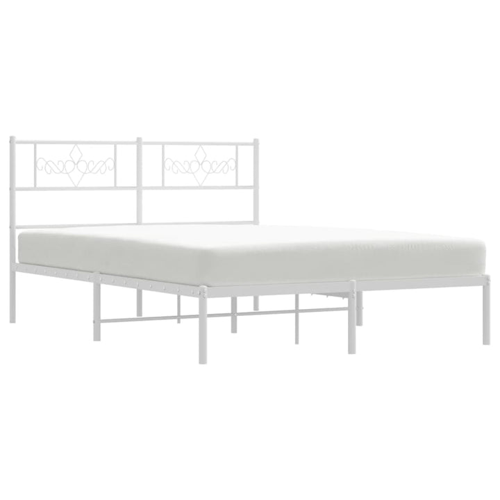 vidaXL Metal Bed Frame with Headboard White 53.1"x74.8"-1