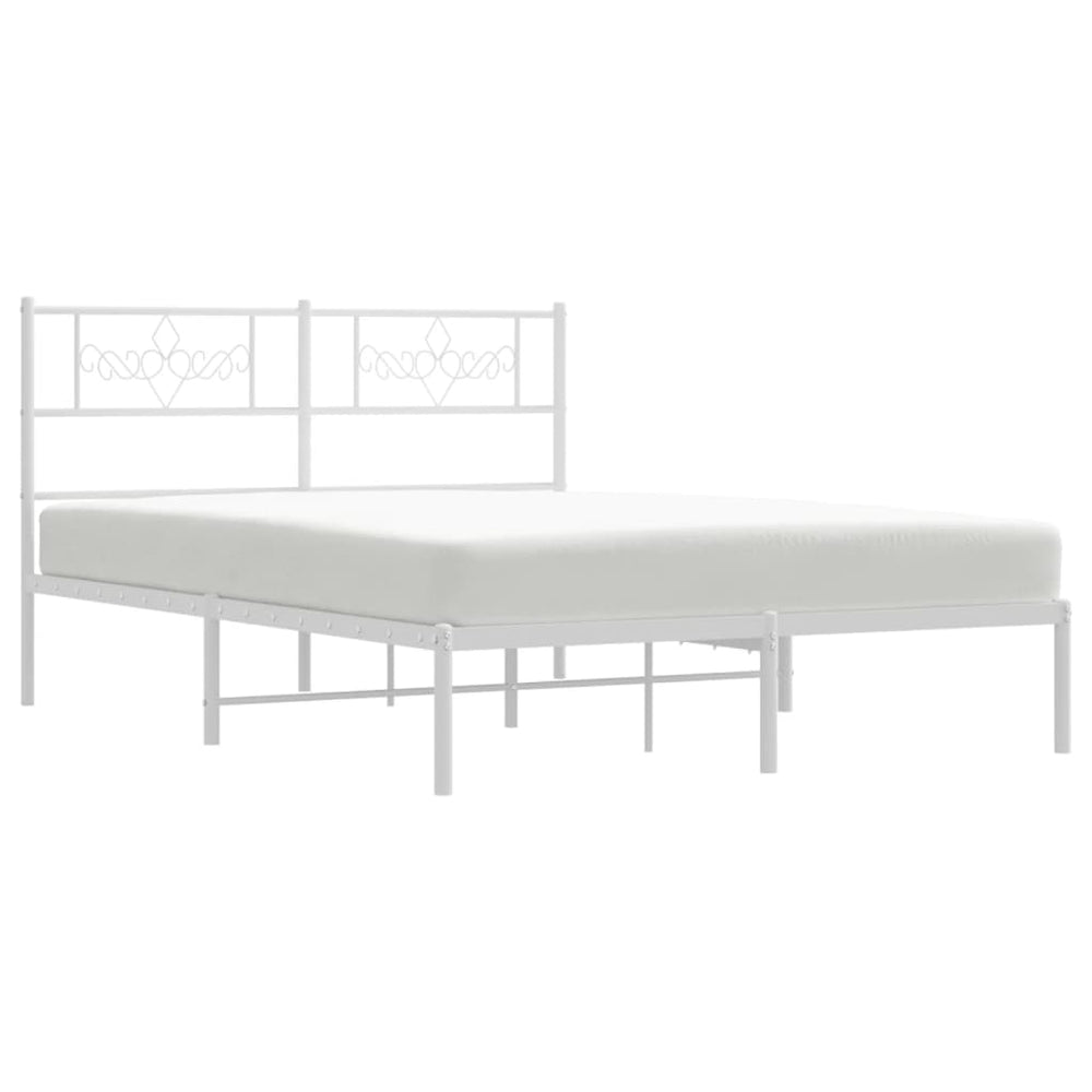 vidaXL Metal Bed Frame with Headboard White 59.1"x78.7"-1