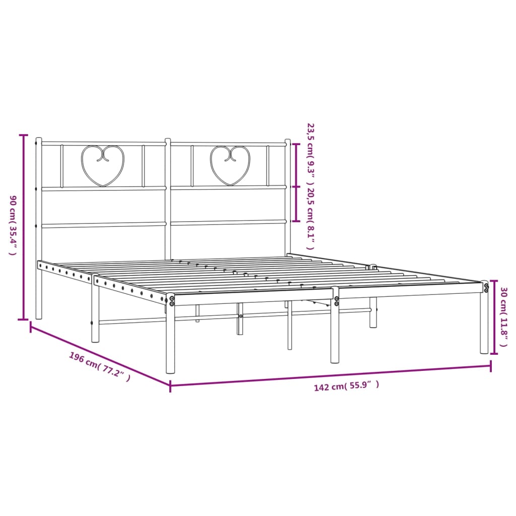 vidaXL Metal Bed Frame with Headboard White 53.1"x74.8"-7