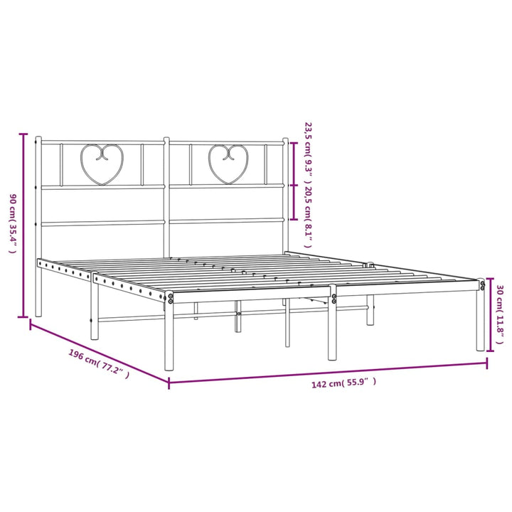 vidaXL Metal Bed Frame with Headboard White 53.1"x74.8"-7