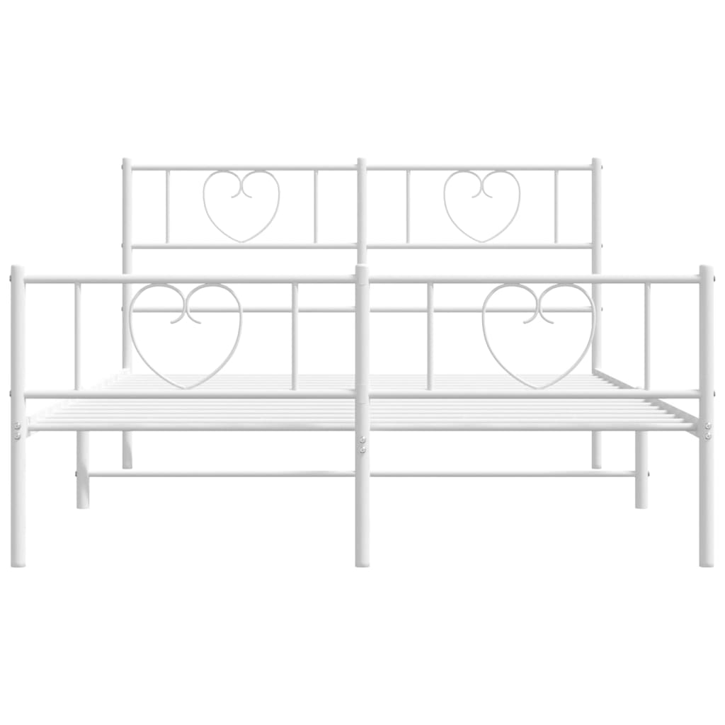 vidaXL Metal Bed Frame with Headboard and Footboard White 53.1"x74.8"-2