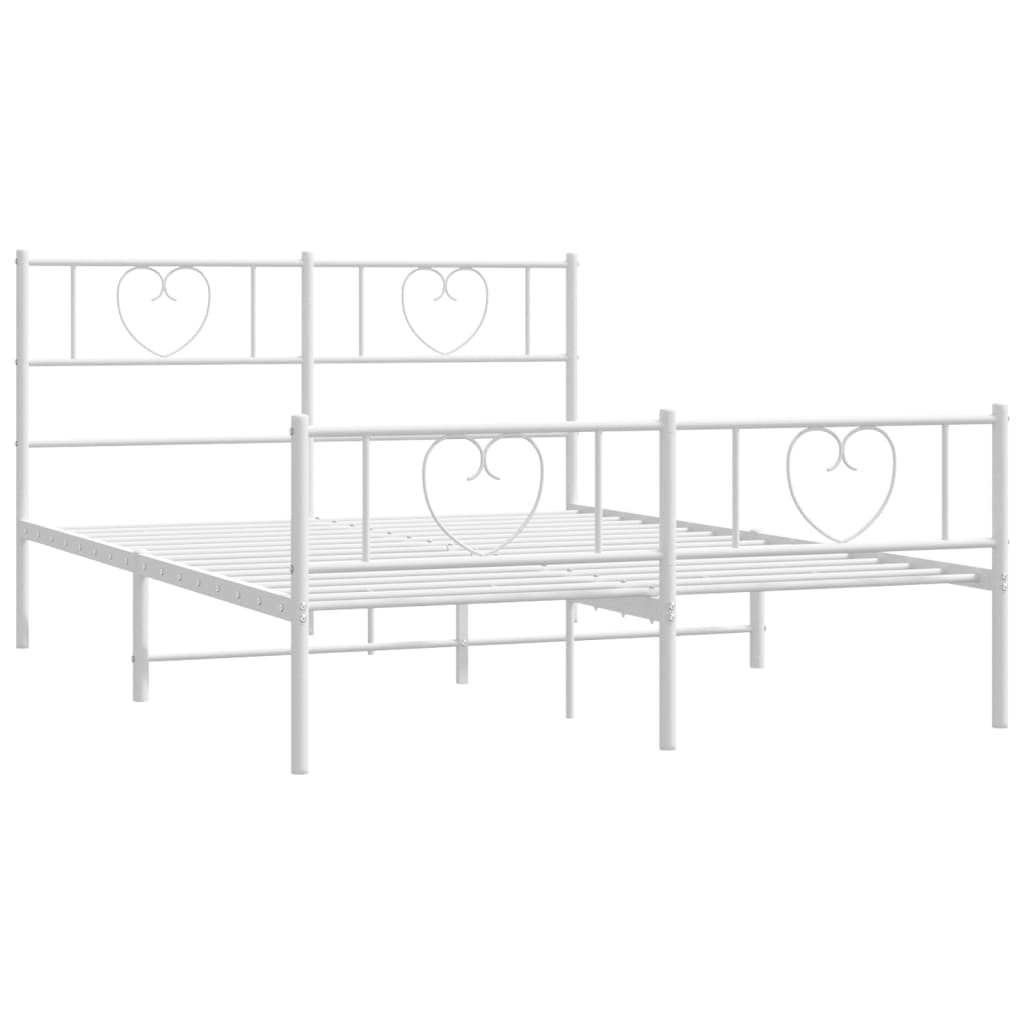 vidaXL Metal Bed Frame with Headboard and Footboard White 59.1"x78.7"-3