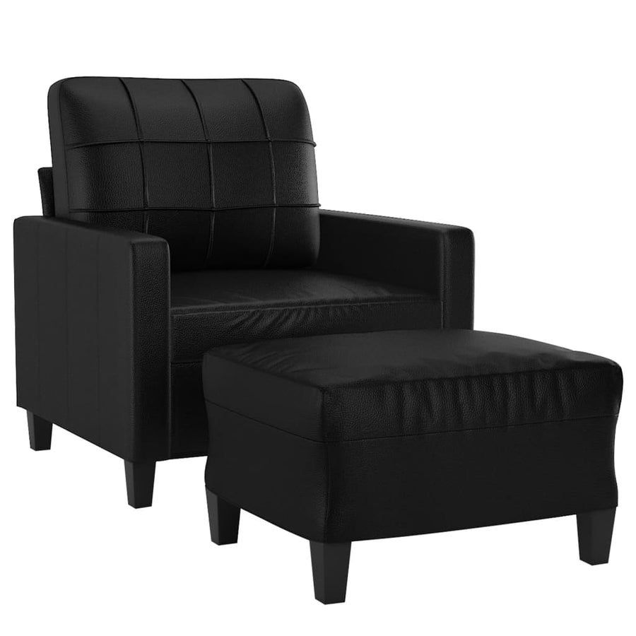 vidaXL Sofa Chair with Footstool Black 23.6" Faux Leather-0