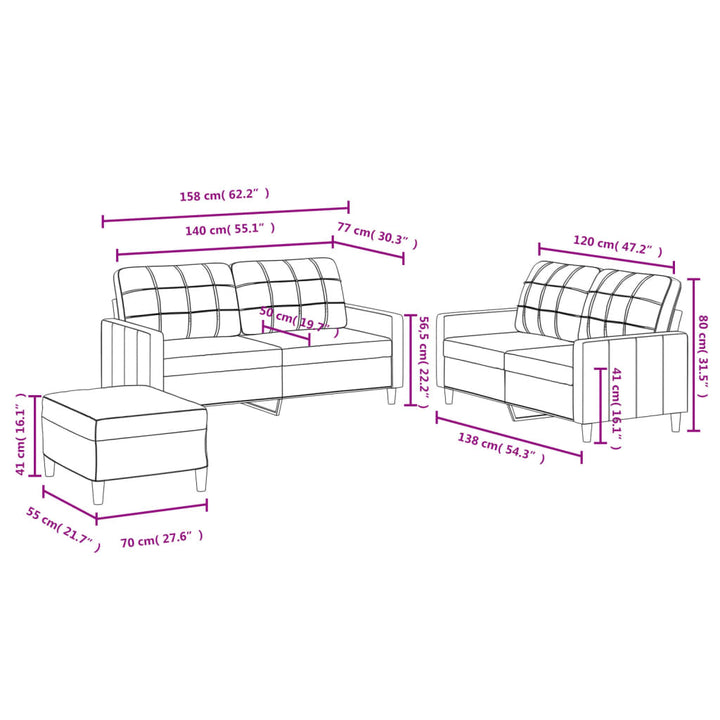 vidaXL 3 Piece Sofa Set with Cushions Dark Gray Fabric-6