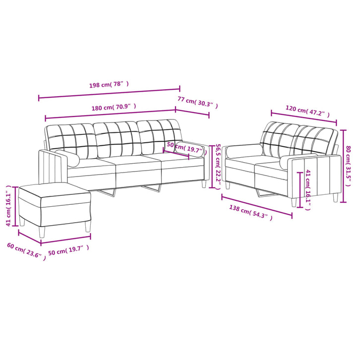 vidaXL 3 Piece Sofa Set with Pillows Dark Gray Fabric-7