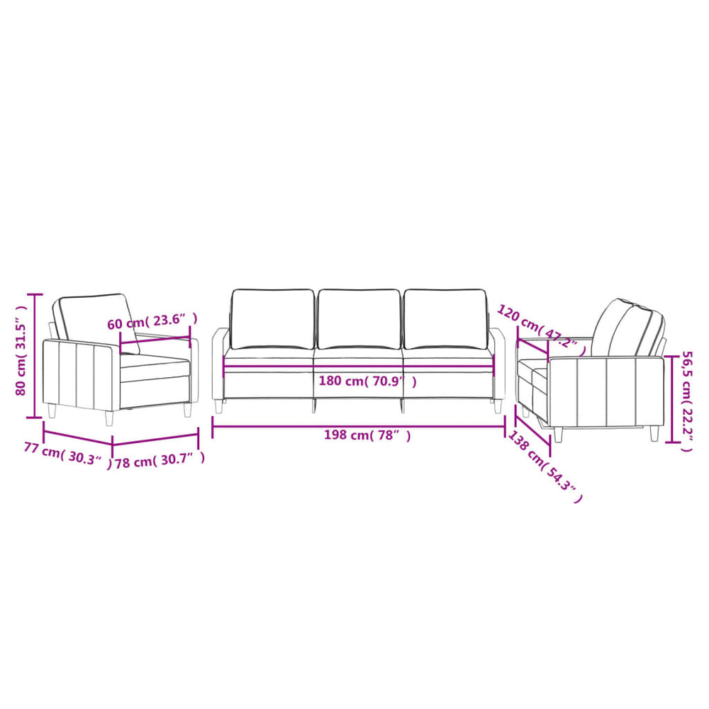 vidaXL 3 Piece Sofa Set with Cushions Light Gray Velvet-1