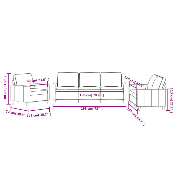 vidaXL 3 Piece Sofa Set with Cushions Light Gray Velvet-6