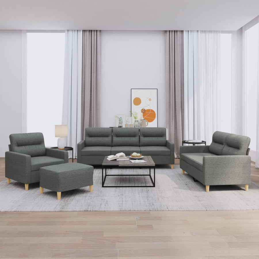 vidaXL 4 Piece Sofa Set with Cushions Dark Gray Fabric-0