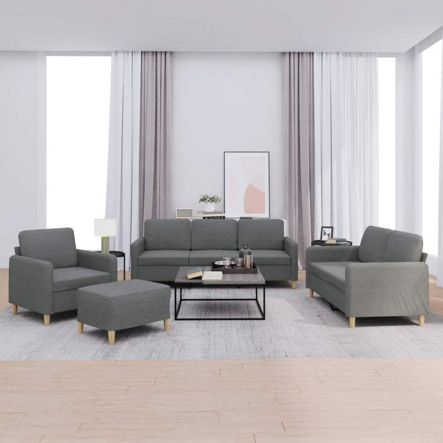 vidaXL 4 Piece Sofa Set with Cushions Dark Gray Fabric-0