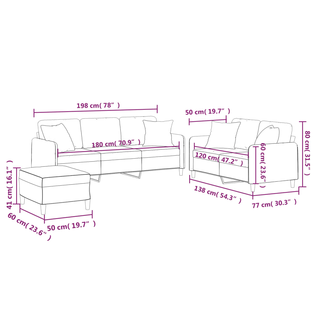 vidaXL 3 Piece Sofa Set with Pillows Dark Gray Fabric-7