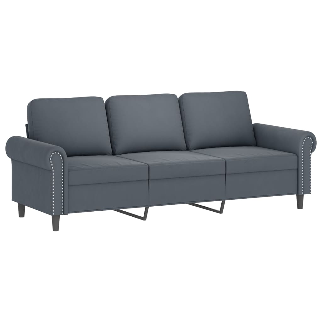 vidaXL 3 Piece Sofa Set with Cushions Dark Gray Velvet-3