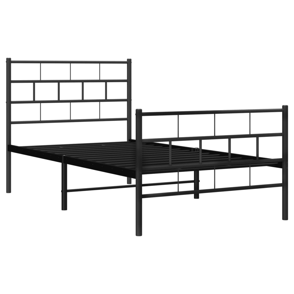 vidaXL Metal Bed Frame with Headboard and Footboard Black 39.4"x78.7"-2
