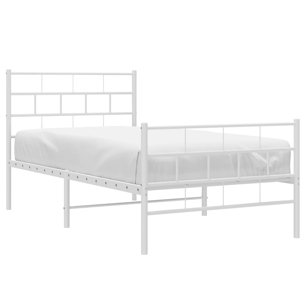 vidaXL Metal Bed Frame with Headboard and Footboard White 39.4"x74.8" Twin-1