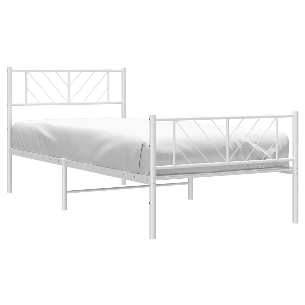 vidaXL Metal Bed Frame with Headboard and Footboard White 39.4"x78.7"-1