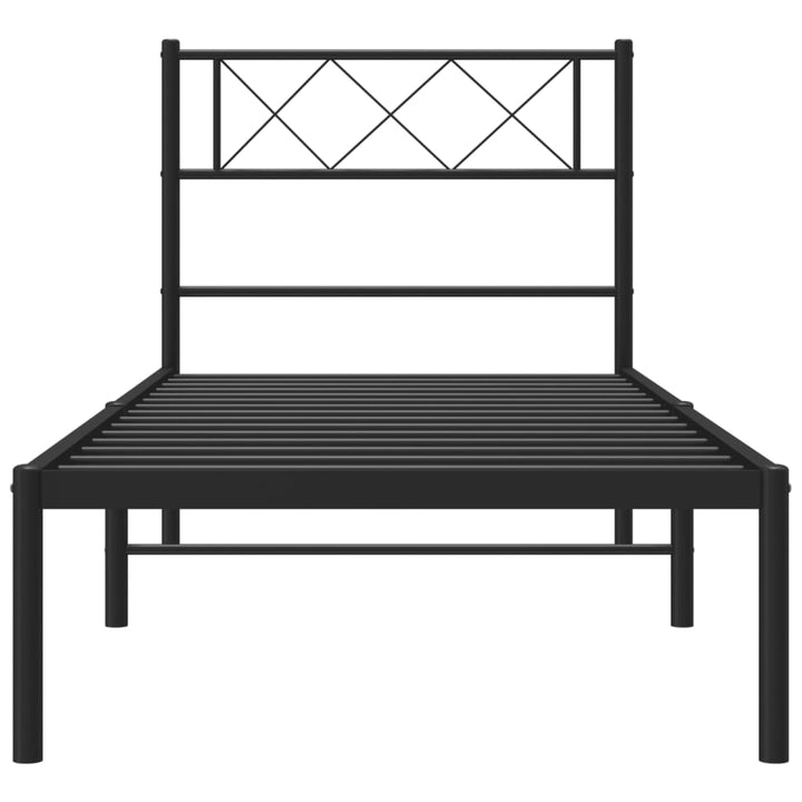 vidaXL Metal Bed Frame with Headboard Black 39.4"x74.8" Twin-2