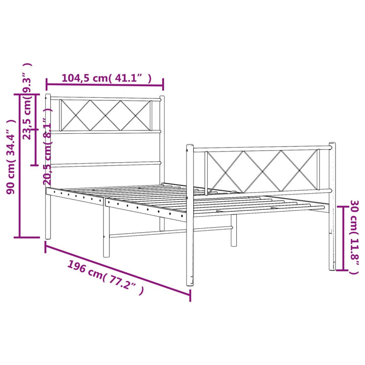 vidaXL Metal Bed Frame with Headboard and Footboard Black 39.4"x74.8" Twin-7