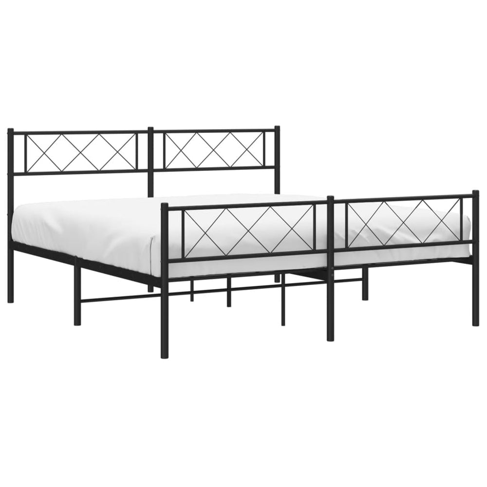vidaXL Metal Bed Frame with Headboard and Footboard Black 53.1"x74.8"-1