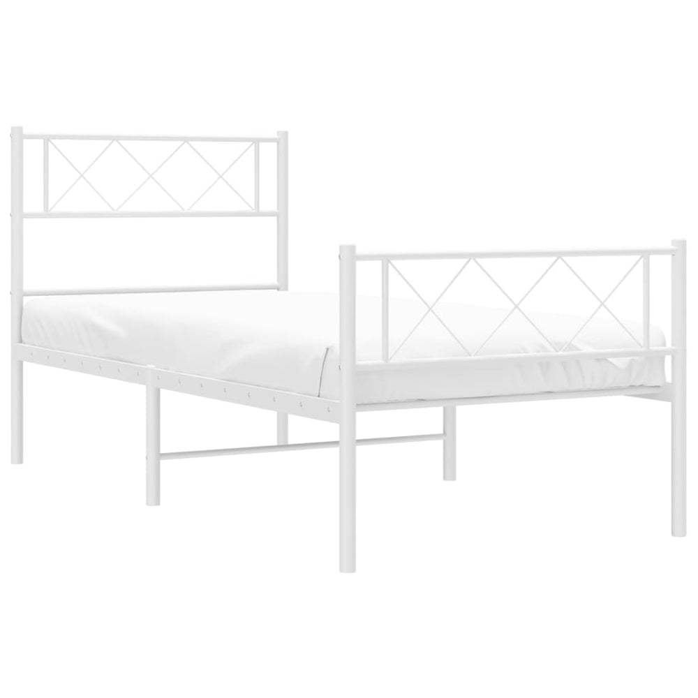 vidaXL Metal Bed Frame with Headboard and Footboard White 39.4"x74.8" Twin-1