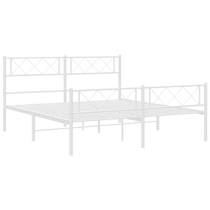 vidaXL Metal Bed Frame with Headboard and Footboard White 53.1"x74.8"-3