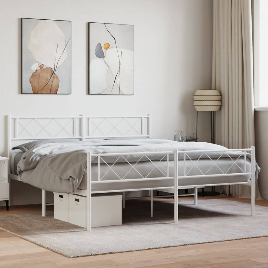 vidaXL Metal Bed Frame with Headboard and Footboard White 53.1"x74.8"-0