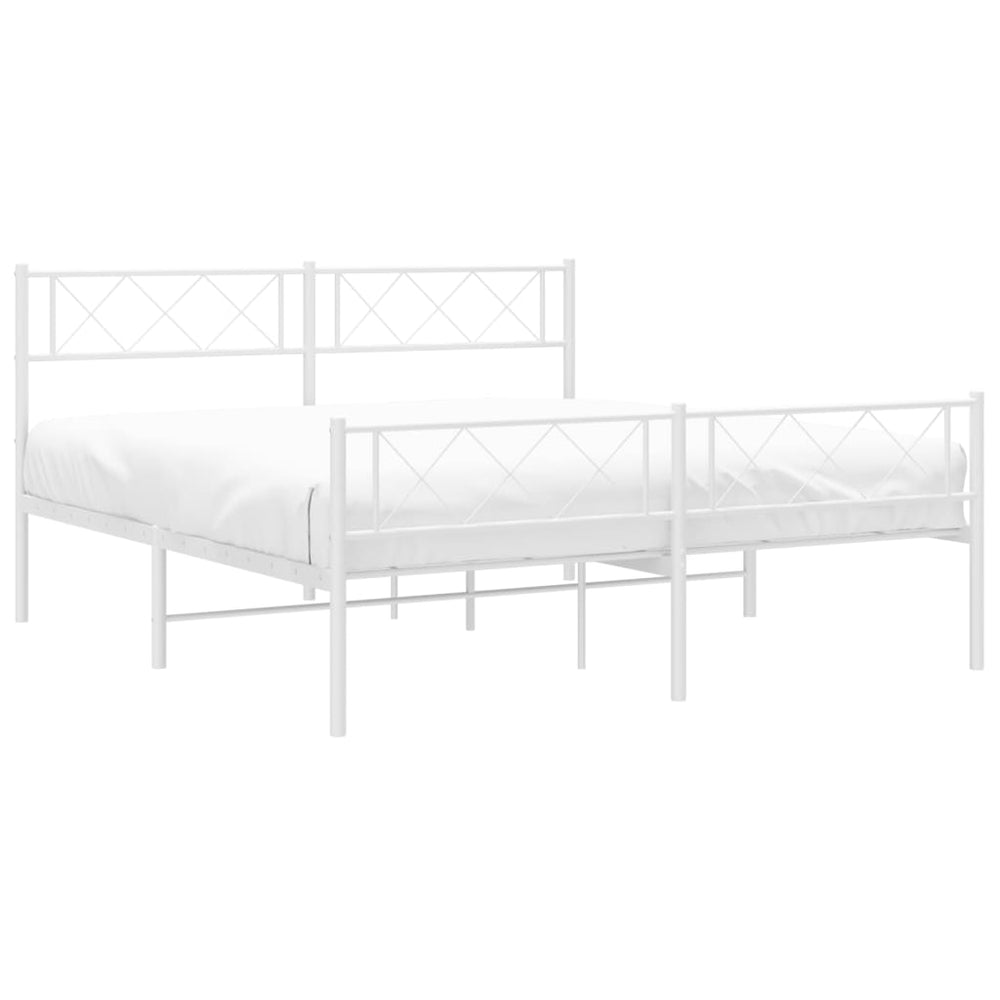 vidaXL Metal Bed Frame with Headboard and Footboard White 59.1"x78.7"-1