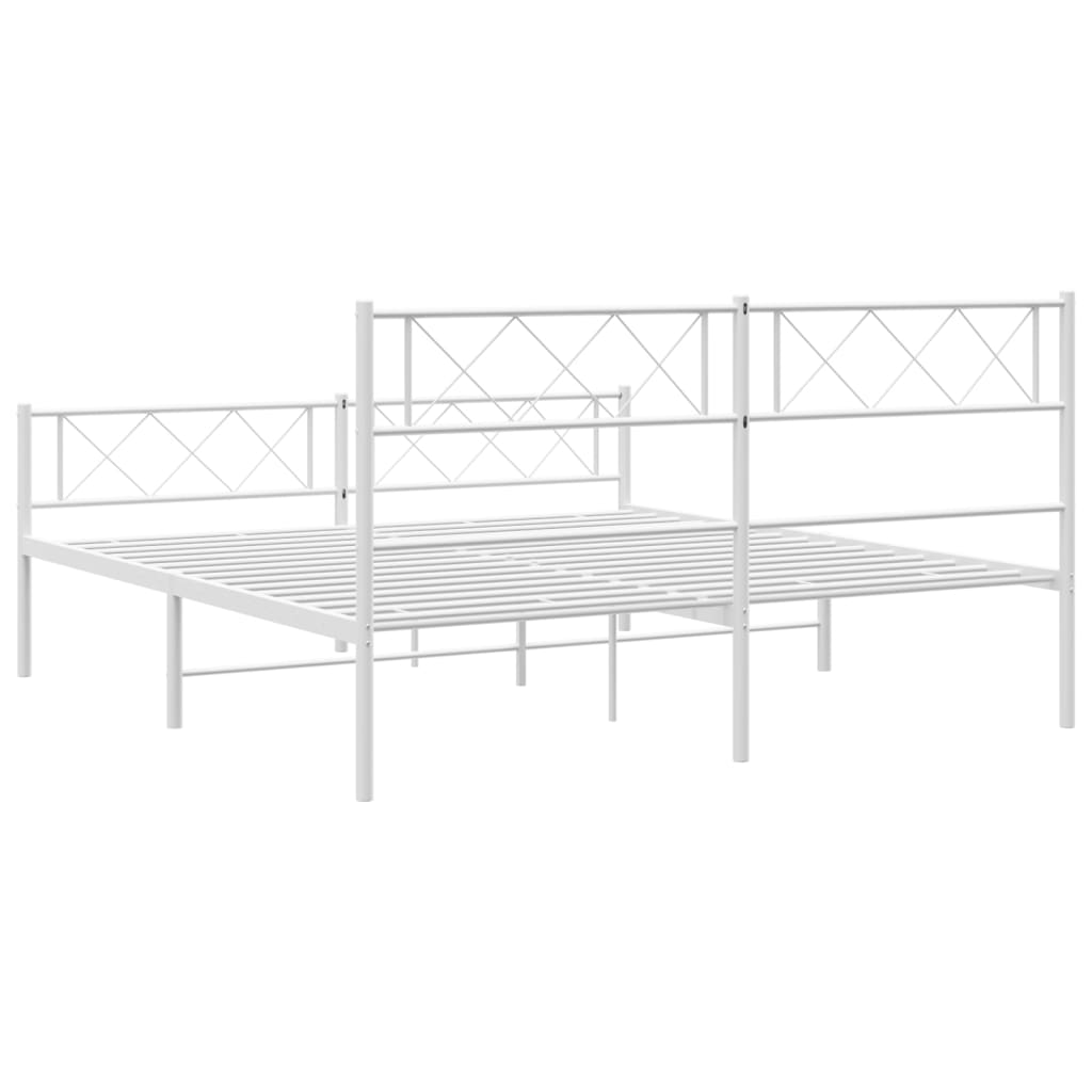 vidaXL Metal Bed Frame with Headboard and Footboard White 59.1"x78.7"-5