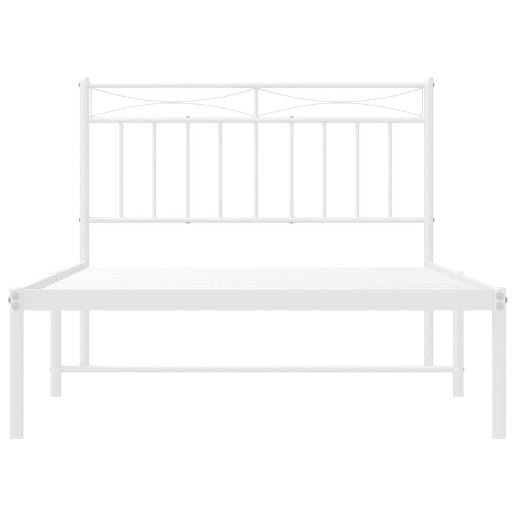 vidaXL Metal Bed Frame with Headboard White 39.4"x78.7"-3