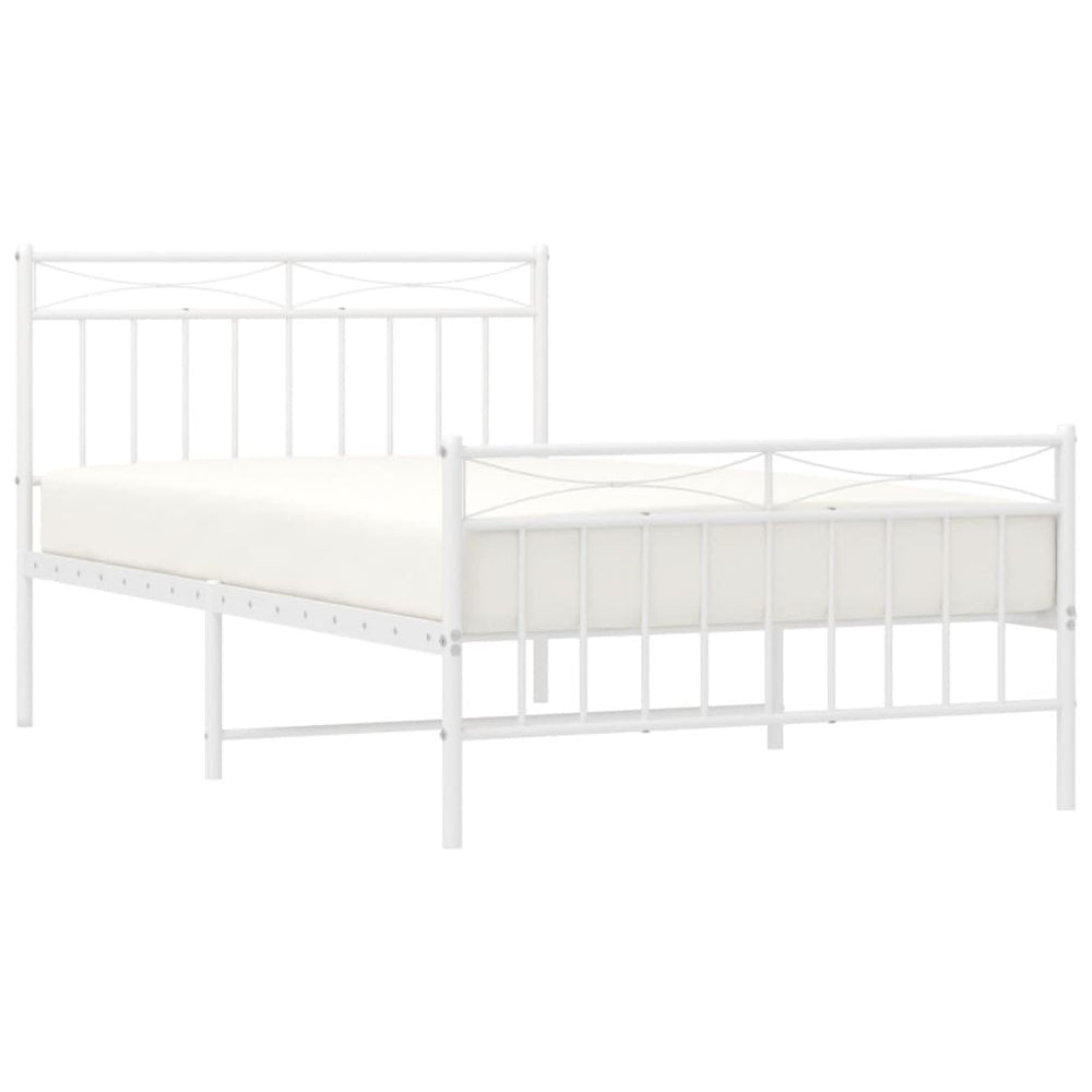 vidaXL Metal Bed Frame with Headboard and Footboard White 39.4"x78.7"-1