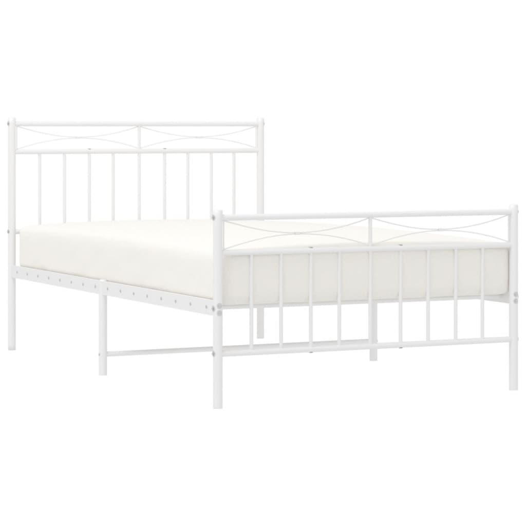 vidaXL Metal Bed Frame with Headboard and Footboard White 39.4"x78.7"-1
