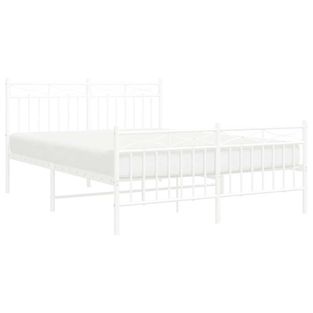 vidaXL Metal Bed Frame with Headboard and Footboard White 53.1"x74.8"-1
